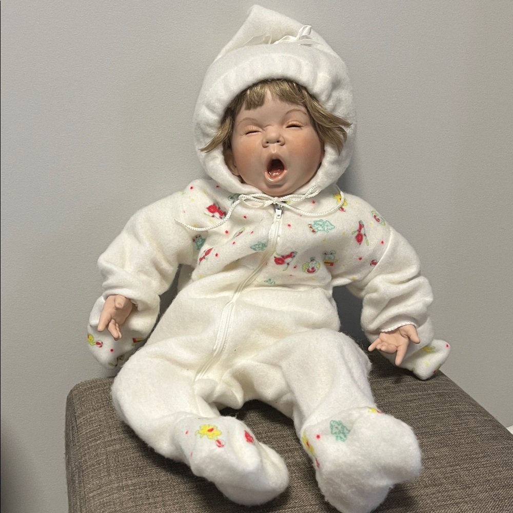 Porcelain Sleeping Baby Doll with Blonde Hair